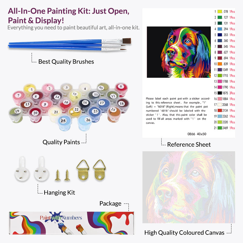Colorful Dog Face Paint by Numbers